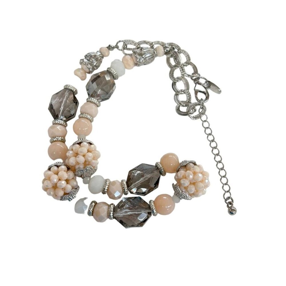 Charming Charlie Pink Silvertone Beaded Necklace Vintage Design 17-19"
